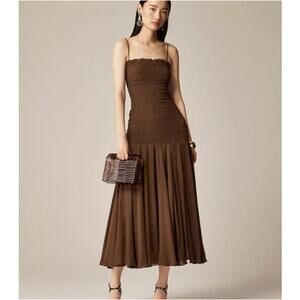 J Crew Collection Smocked Chiffon Dress Size in Liquorice Root Brown NWT